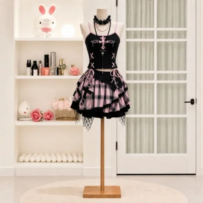 Vintage Y2K Dark Sweet Skirt S - Cami Top Lace recension och pris