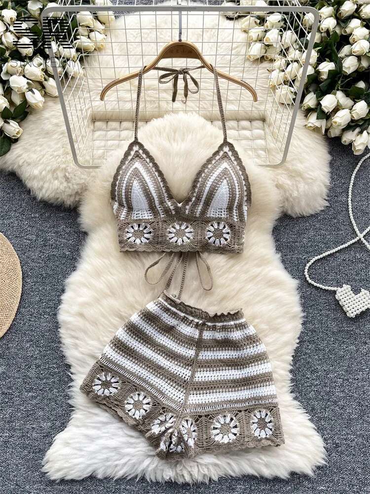 Beach Vacation Knit 2pcs Suits - Cami Top Lace recension och pris