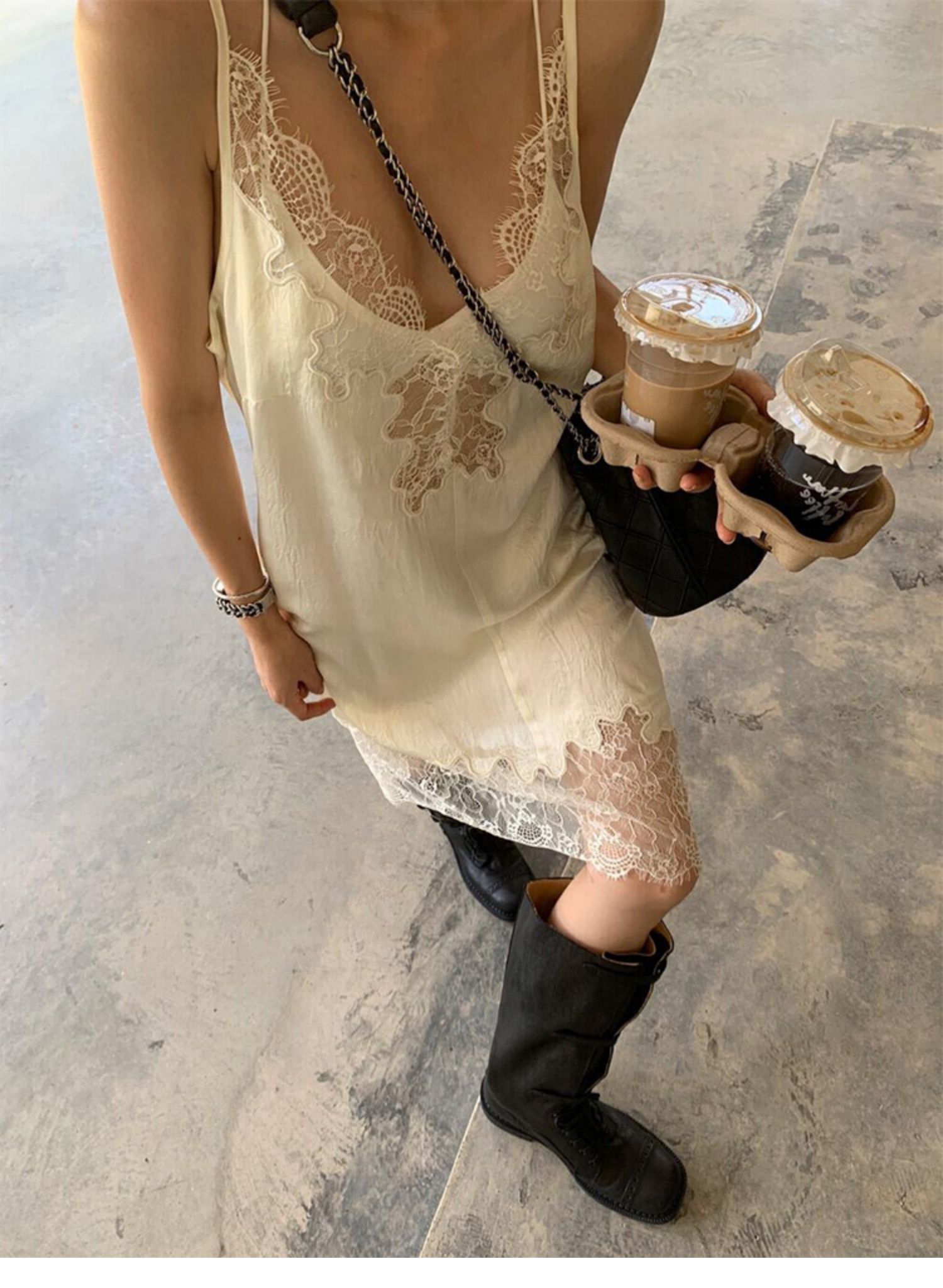 Sexy Splicing Lace Strap Dress - Robe Silk Women recension och pris